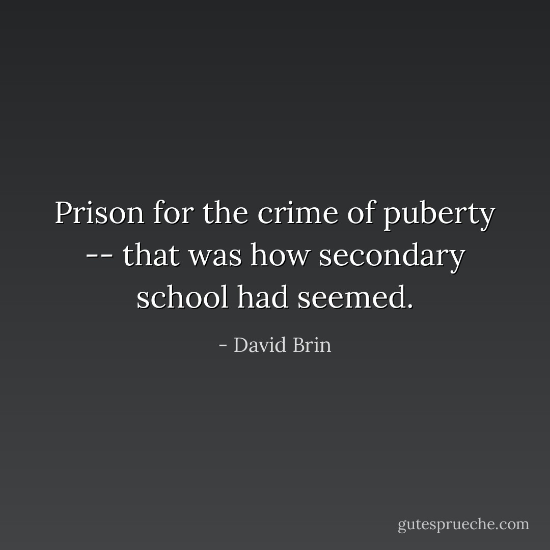 Prison for the crime of puberty -- that was how secondary school had seemed. - David Brin
