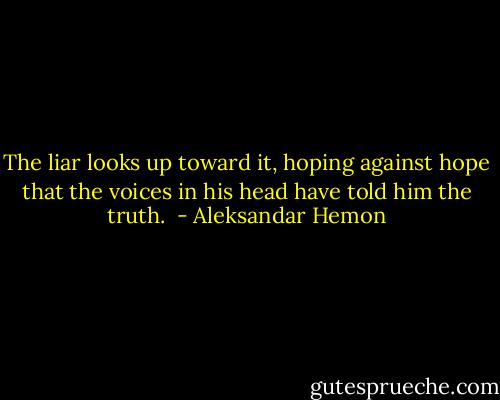The liar looks up toward it, hoping against hope that the voices in his head have told him the truth.  - Aleksandar Hemon