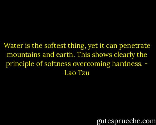 Water is the softest thing, yet it can penetrate mountains and earth. This shows clearly the principle of<br />softness overcoming hardness. - Lao Tzu