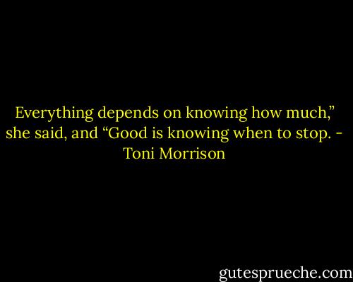 Everything depends on knowing how much,” she said, and “Good is knowing when to stop. - Toni Morrison