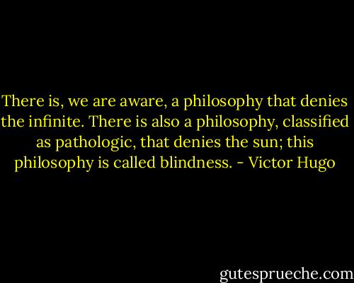 There is, we are aware, a philosophy that denies the infinite. There is also a philosophy, classified as pathologic, that denies the sun; this philosophy is called blindness. - Victor Hugo