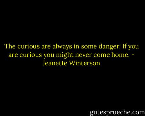 The curious are always in some danger. If you are curious you might never come home. - Jeanette Winterson
