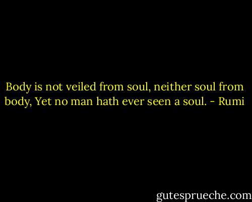 Body is not veiled from soul, neither soul from body,<br />Yet no man hath ever seen a soul. - Rumi
