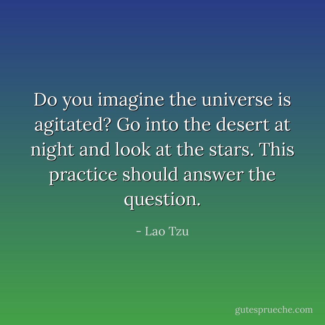 Do you imagine the universe is agitated? Go into the desert at night and look at the stars. This practice should answer the question. - Lao Tzu