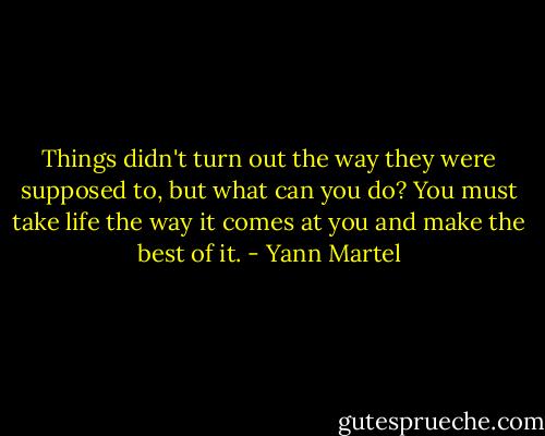 Things didn't turn out the way they were supposed to, but what can you do? You must take life the way it comes at you and make the best of it. - Yann Martel