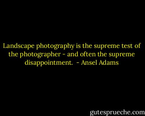 Landscape photography is the supreme test of the photographer - and often the supreme disappointment.  - Ansel Adams