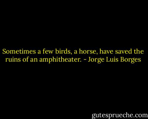 Sometimes a few birds, a horse, have saved the ruins of an amphitheater. - Jorge Luis Borges