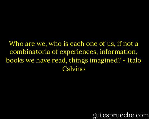 Who are we, who is each one of us, if not a combinatoria of experiences, information, books we have read, things imagined? - Italo Calvino