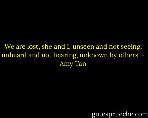 We are lost, she and I, unseen and not seeing, unheard and not hearing, unknown by others. - Amy Tan