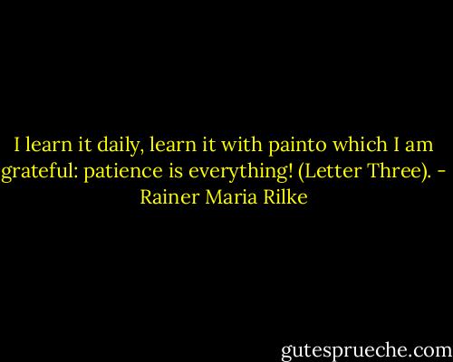 I learn it daily, learn it with painto which I am grateful: patience is everything! (Letter Three). - Rainer Maria Rilke