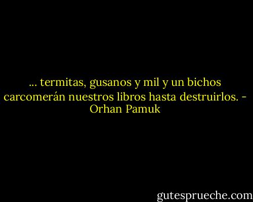 ... termitas, gusanos y mil y un bichos carcomerán nuestros libros hasta destruirlos. - Orhan Pamuk