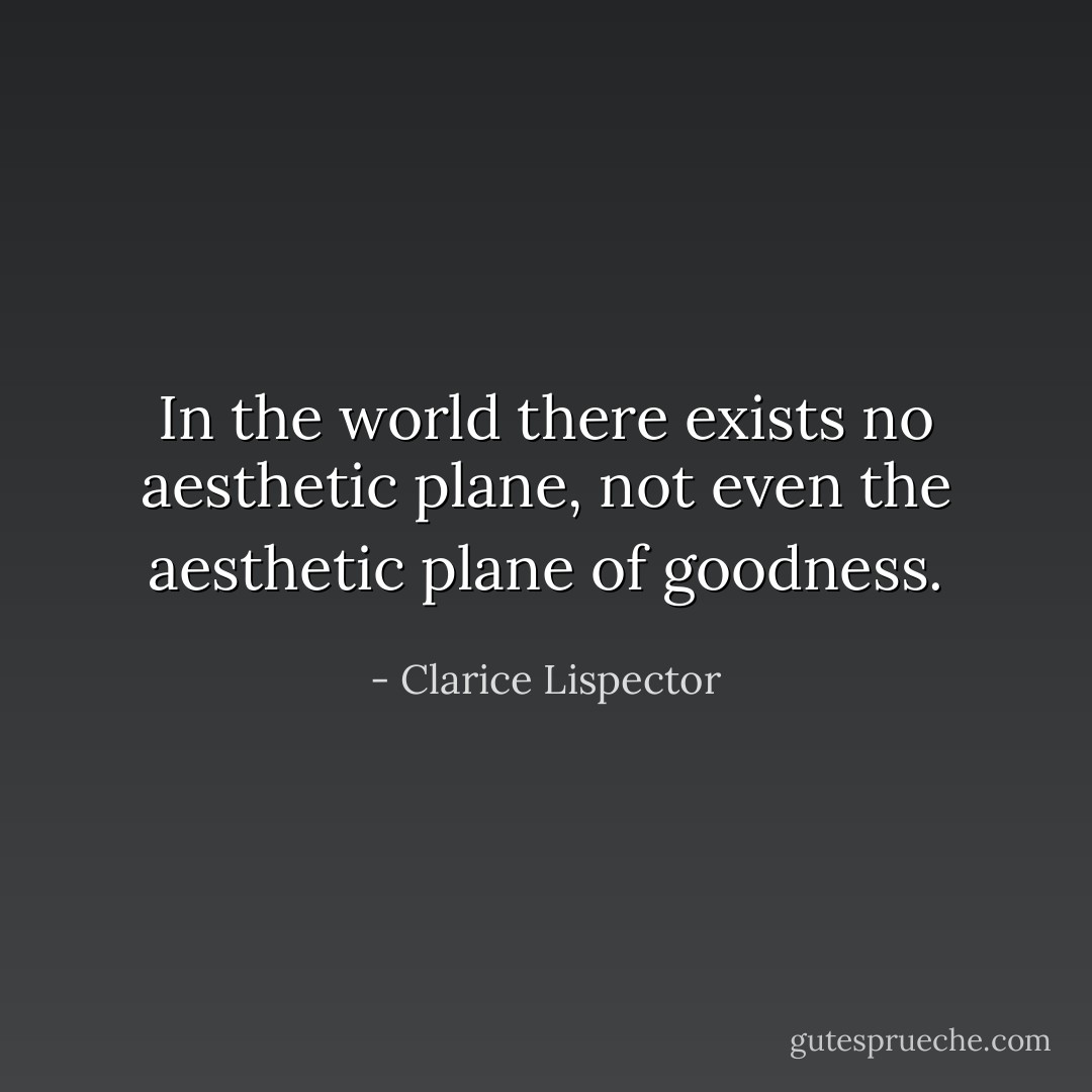 In the world there exists no aesthetic plane, not even the aesthetic plane of goodness. - Clarice Lispector