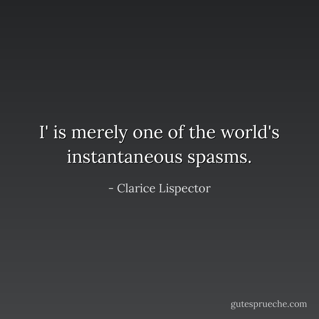 I' is merely one of the world's instantaneous spasms. - Clarice Lispector
