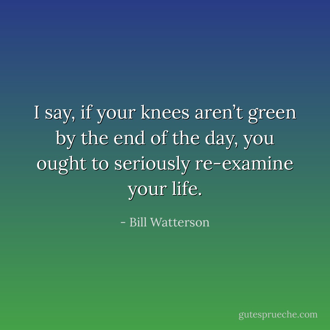 I say, if your knees aren’t green by the end of the day, you ought to seriously re-examine your life. - Bill Watterson