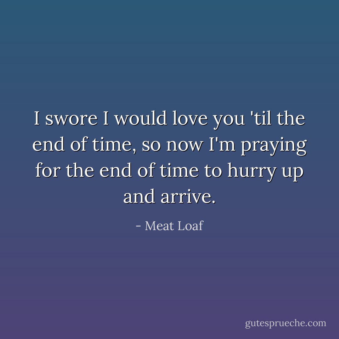 I swore I would love you 'til the end of time, so now I'm praying for the end of time to hurry up and arrive. - Meat Loaf
