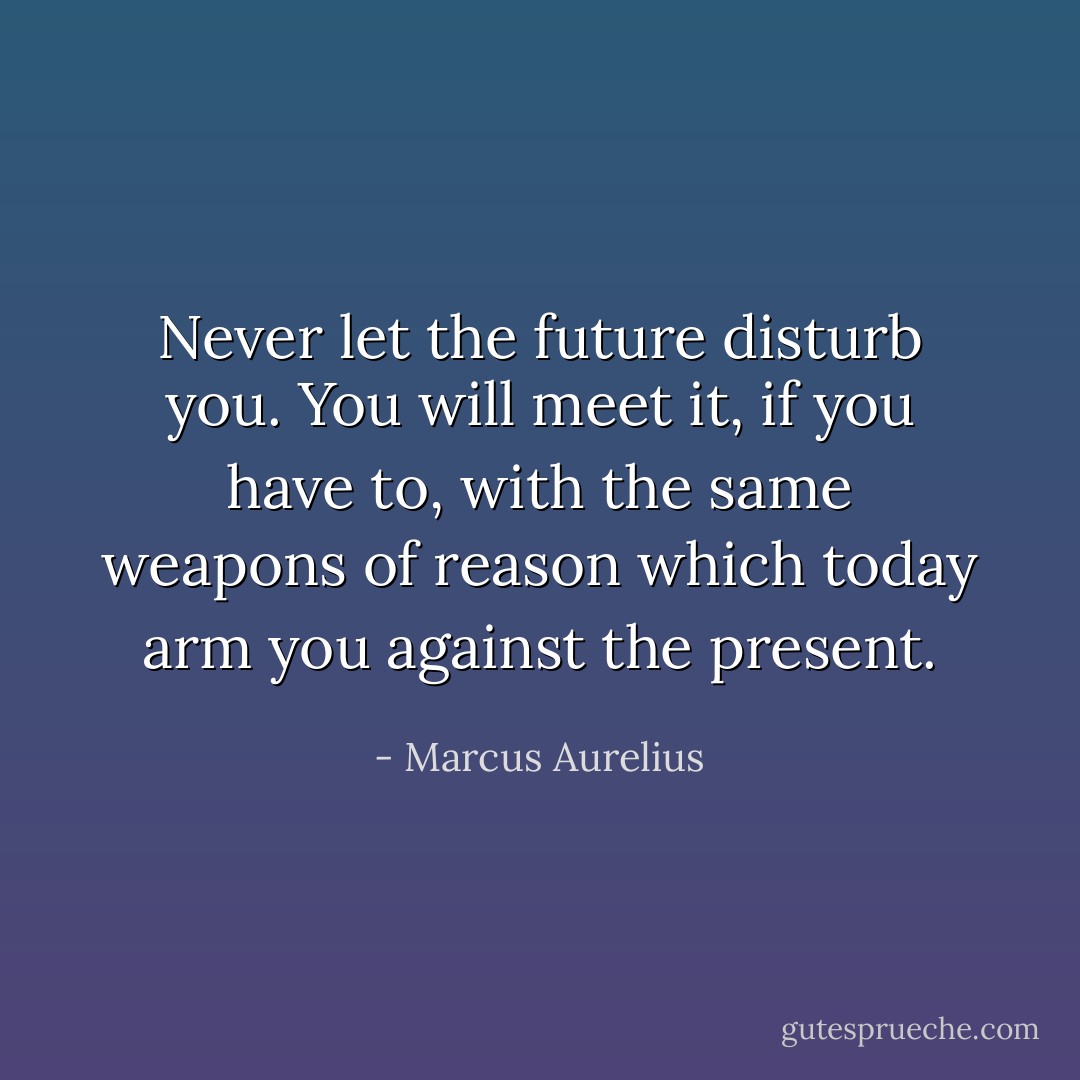Never let the future disturb you. You will meet it, if you have to, with the same weapons of reason which today arm you against the present. - Marcus Aurelius