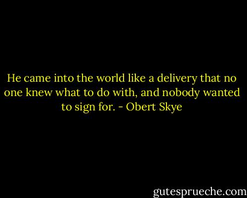 He came into the world like a delivery that no one knew what to do with, and nobody wanted to sign for. - Obert Skye