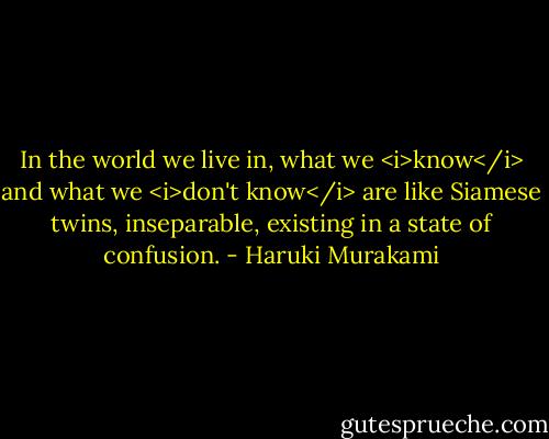 In the world we live in, what we <i>know</i> and what we <i>don't know</i> are like Siamese twins, inseparable, existing in a state of confusion. - Haruki Murakami