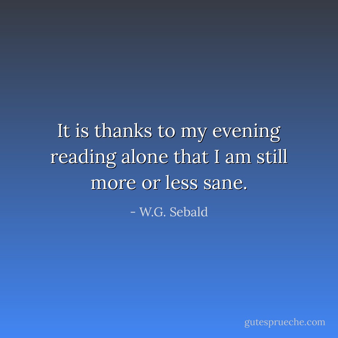 It is thanks to my evening reading alone that I am still more or less sane. - W.G. Sebald