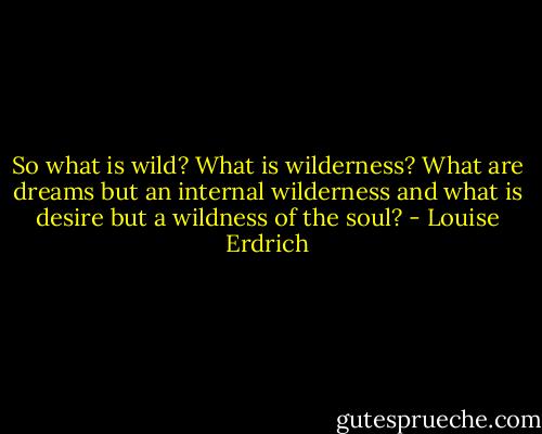 So what is wild? What is wilderness? What are dreams but an internal wilderness and what is desire but a wildness of the soul? - Louise Erdrich