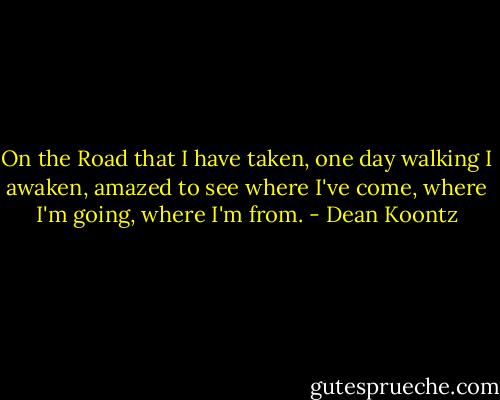 On the Road that I have taken, one day walking I awaken, amazed to see where I've come, where I'm going, where I'm from. - Dean Koontz