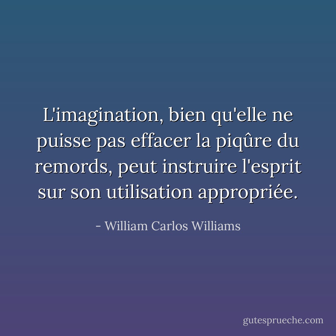 L'imagination, bien qu'elle ne puisse pas effacer la piqûre du remords, peut instruire l'esprit sur son utilisation appropriée. - William Carlos Williams