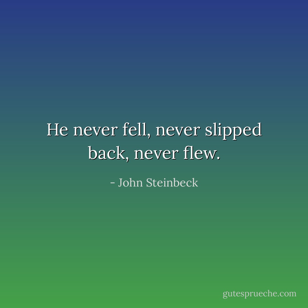 He never fell,<br />never slipped back,<br />never flew. - John Steinbeck