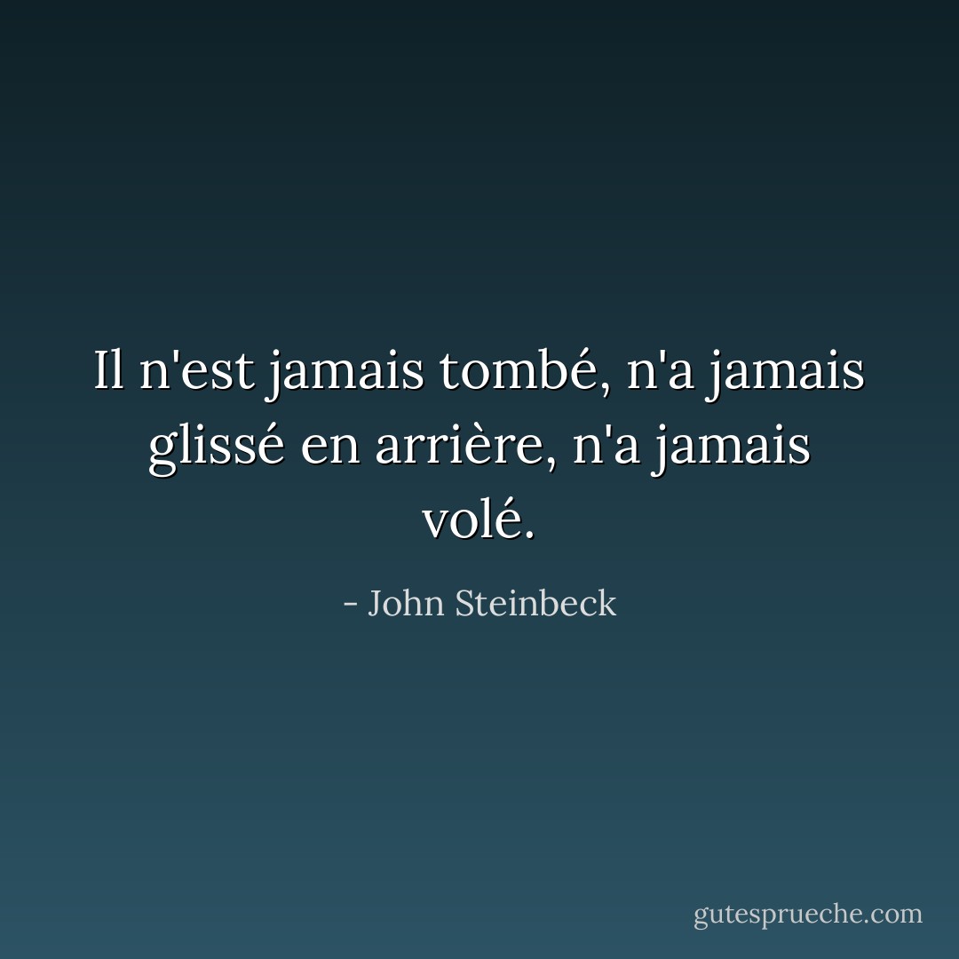 Il n'est jamais tombé, n'a jamais glissé en arrière, n'a jamais volé. - John Steinbeck
