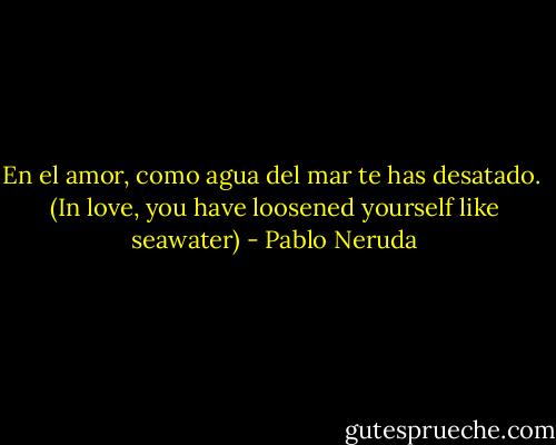 En el amor, como agua del mar te has desatado.<br /><br />(In love, you have loosened yourself like seawater) - Pablo Neruda
