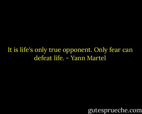 It is life's only true opponent. Only fear can defeat life. - Yann Martel