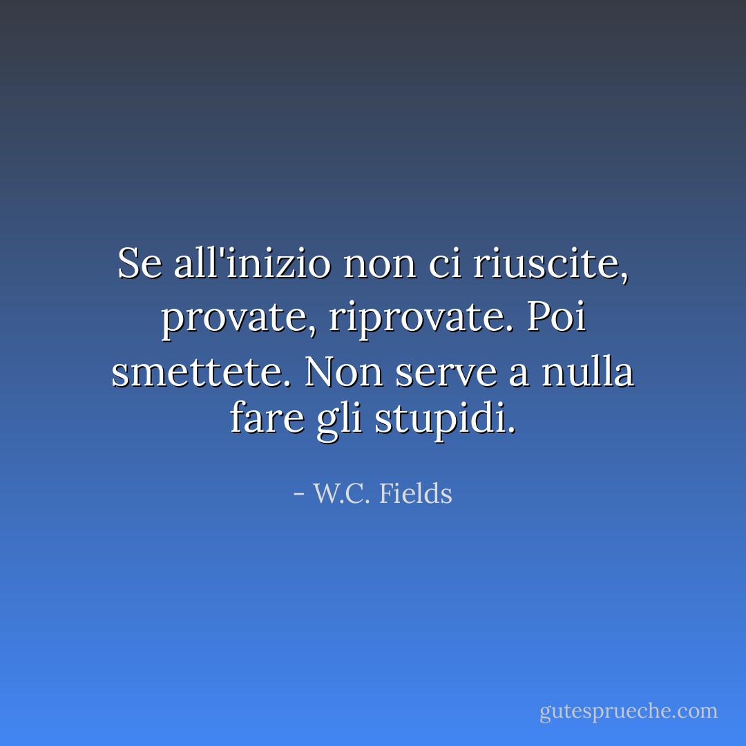 Se all'inizio non ci riuscite, provate, riprovate. Poi smettete. Non serve a nulla fare gli stupidi. - W.C. Fields