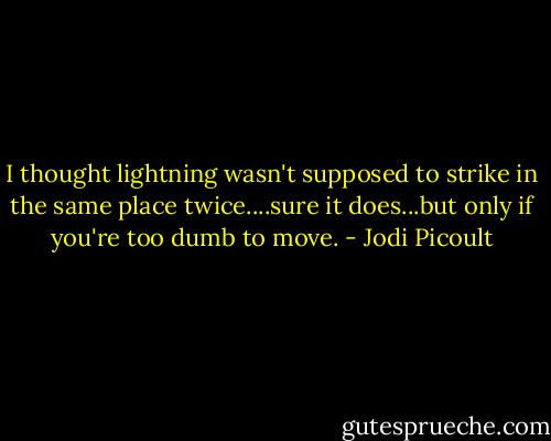 I thought lightning wasn't supposed to strike in the same place twice....sure it does...but only if you're too dumb to move. - Jodi Picoult