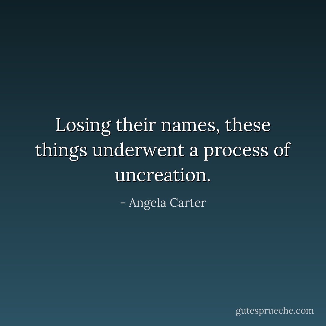 Losing their names, these things underwent a process of uncreation. - Angela Carter