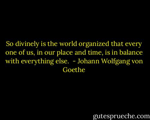 So divinely is the world organized that every one of us, in our place and time, is in balance with everything else.  - Johann Wolfgang von Goethe