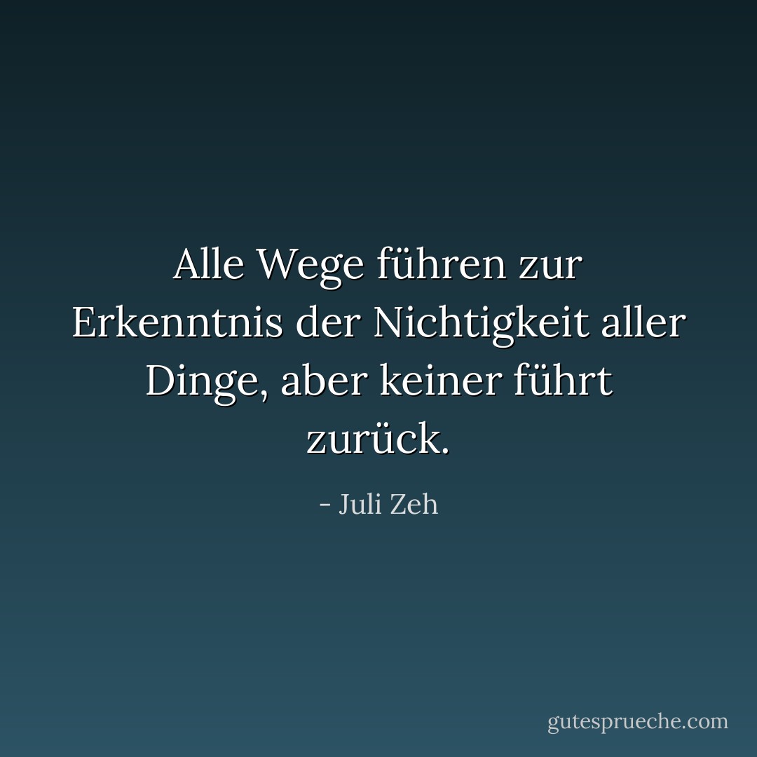 Alle Wege führen zur Erkenntnis der Nichtigkeit aller Dinge, aber keiner führt zurück. - Juli Zeh