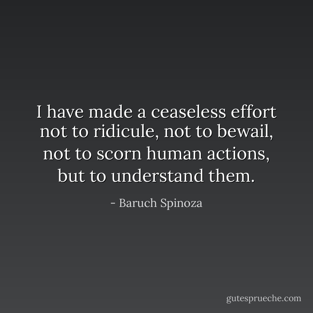 I have made a ceaseless effort not to ridicule, not to bewail, not to scorn human actions, but to understand them. - Baruch Spinoza