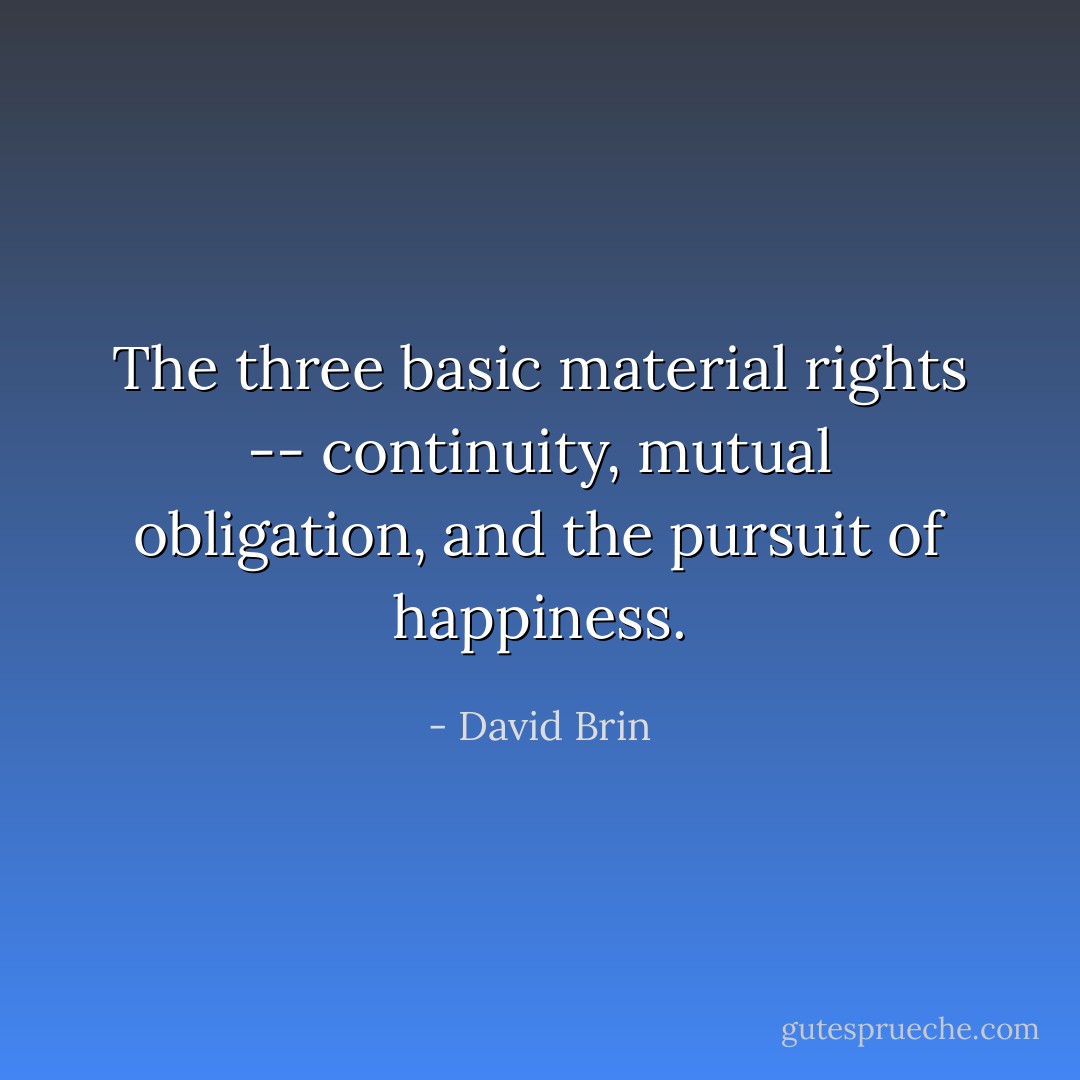 The three basic material rights -- continuity, mutual obligation, and the pursuit of happiness. - David Brin