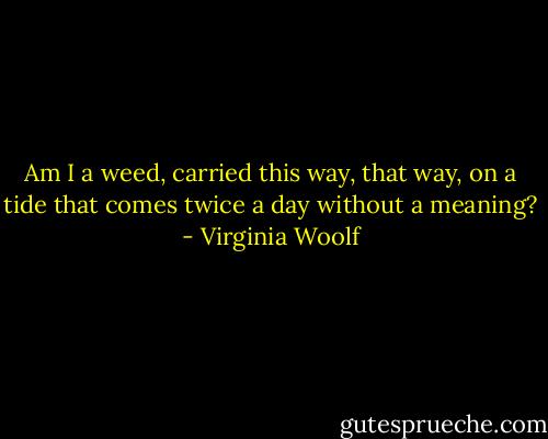 Am I a weed, carried this way, that way, on a tide that comes twice a day without a meaning? - Virginia Woolf