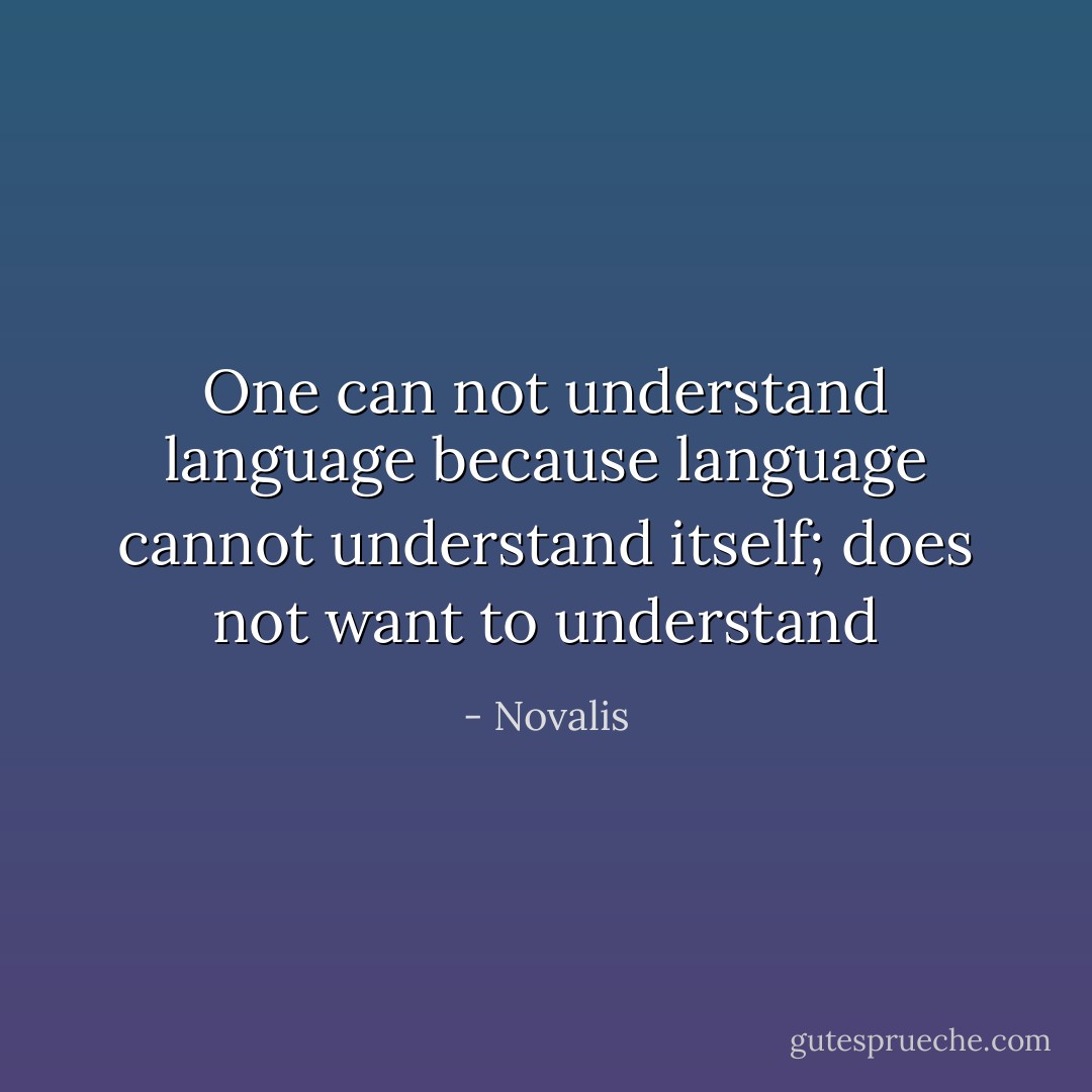 One can not understand language because language cannot understand itself; does not want to understand - Novalis
