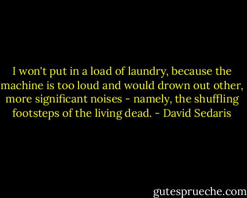 I won't put in a load of laundry, because the machine is too loud and would drown out other, more significant noises - namely, the shuffling footsteps of the living dead. - David Sedaris