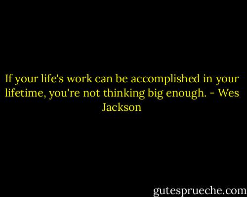 If your life's work can be accomplished in your lifetime, you're not thinking big enough. - Wes Jackson