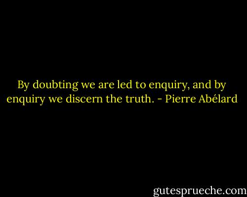 By doubting we are led to enquiry, and by enquiry we discern the truth. - Pierre Abélard