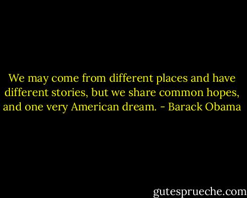 We may come from different places and have different stories, but we share common hopes, and one very American dream. - Barack Obama