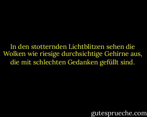 In den stotternden Lichtblitzen sehen die Wolken wie riesige durchsichtige Gehirne aus, die mit schlechten Gedanken gefüllt sind. - Stephen King<