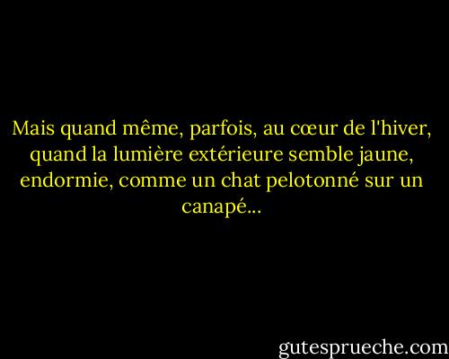 Mais quand même, parfois, au cœur de l'hiver, quand la lumière extérieure semble jaune, endormie, comme un chat pelotonné sur un canapé... - Stephen King