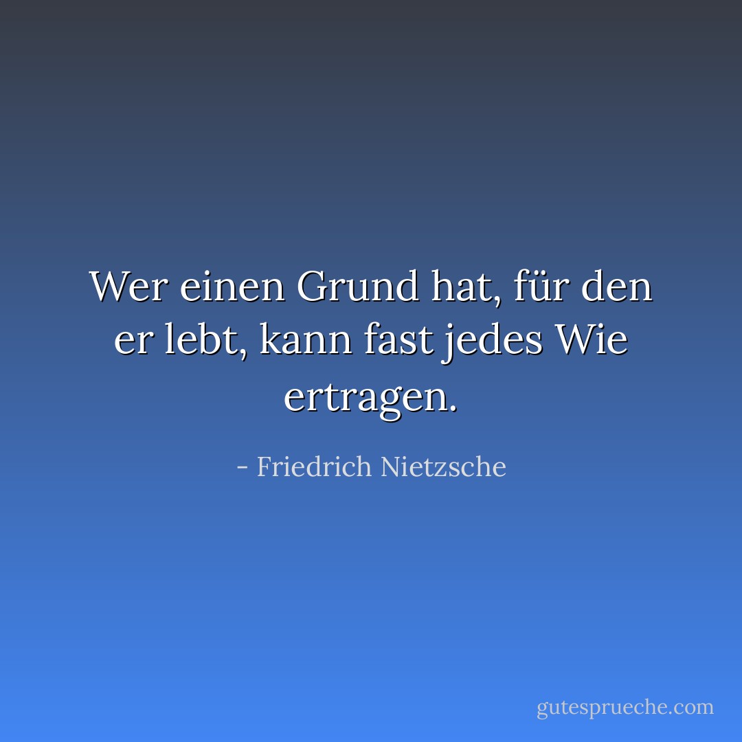 Wer einen Grund hat, für den er lebt, kann fast jedes Wie ertragen. - Friedrich Nietzsche<