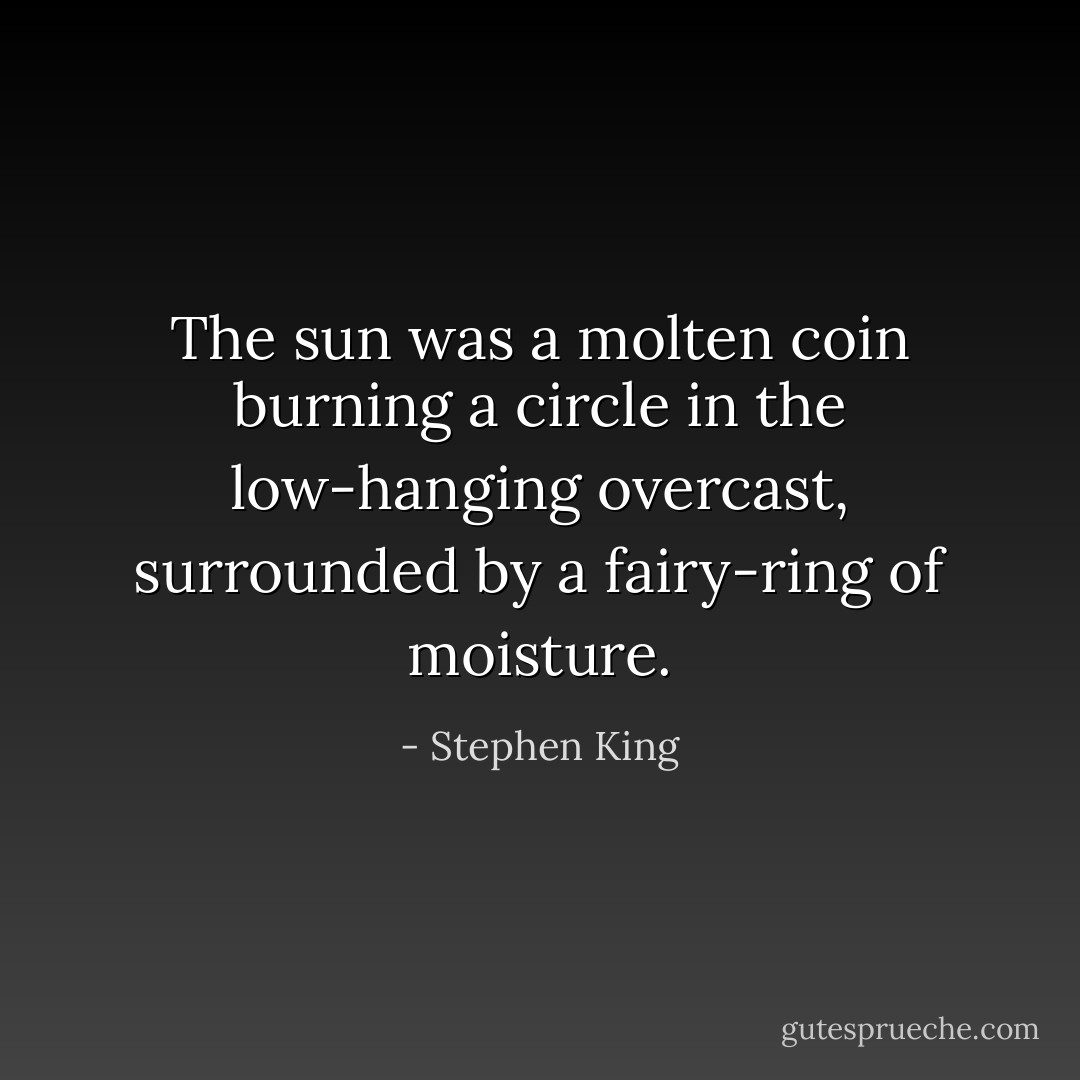 The sun was a molten coin burning a circle in the low-hanging overcast, surrounded by a fairy-ring of moisture. - Stephen King