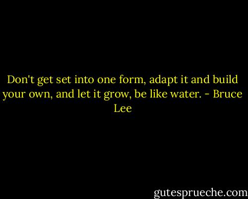 Don't get set into one form, adapt it and build your own, and let it grow, be like water. - Bruce Lee