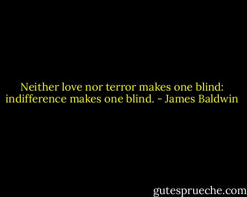 Neither love nor terror makes one blind: indifference makes one blind. - James Baldwin