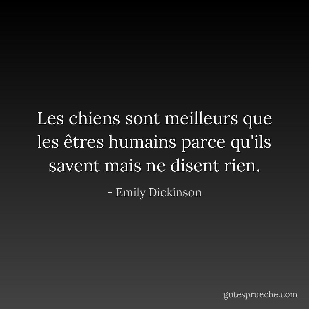 Les chiens sont meilleurs que les êtres humains parce qu'ils savent mais ne disent rien. - Emily Dickinson